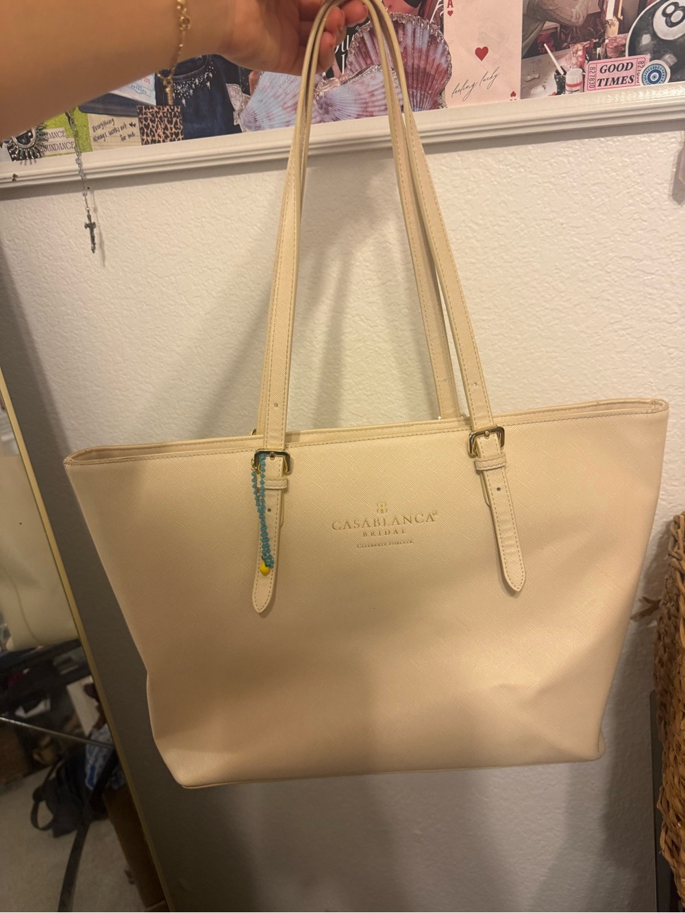 Casablanca Cream Leather Tote with Double Straps